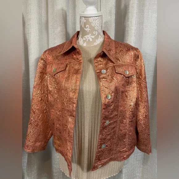 Ruby Rd. metallic paisley jacket in a beautiful copper-gold tone, size 14. - Picture 6 of 8